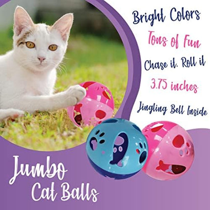 Cat Ball Toy with Bell Larger Size, Bells Jingle as Balls Roll, 3 Pack, Set of 3 Cat Toys for Small or Large Cats, or Other Animals (Pink - 3 Pack)