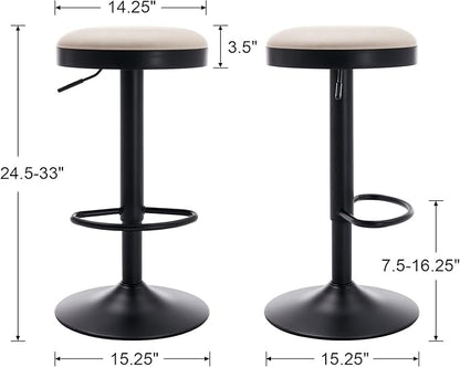 EALSON Modern Swivel Bar Stools Set of 6 Adjustable Counter Height Backless Barstools with Metal Base Leather Upholstered Round Bar Stool Chairs for Kitchen Island/Pub/Breakfast Bar, Beige