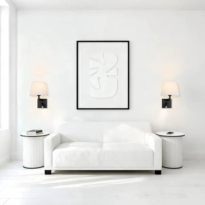 XiNBEi Lighting Hardwired Wall Sconce with LED Integrated Reading Light, Bedroom Wall Lamp with Linen Fabric Shade & On/Off Switch Modern Bedside Sconce Lighting Fixture, Matte Black XB-W468-LED-MB