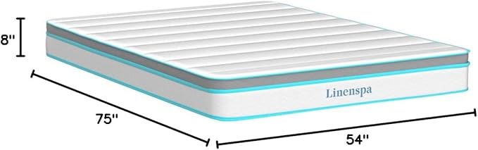 Linenspa 8 Inch Memory Foam and Spring Hybrid Mattress - Medium Firm Feel - Bed in a Box - Quality Comfort and Adaptive Support - Breathable - Cooling - Guest and Kids Bedroom - Full Size