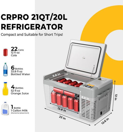 BougeRV 12 Volt Refrigerator, CRPRO 21 Quart 12V Car Fridge, Portable Freezer