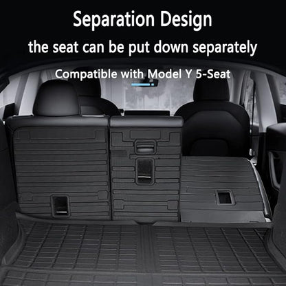 Cargo Liners with Backrest Mats, 3D All Weather Tech Waterproof Rear Cargo Trunk Tray Floor Mat ＆ Second Row Seat Back Cover Accessories Compatible with 2020-2024 2025 Model Y 5-Seat（Not for Juniper）
