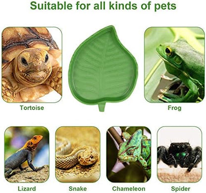 Boao 2 Pieces Leaf Reptile Food Water Bowl Plate Turtle Feeding Dishes for Tortoise Corn Snake Crawl Pet Bearded Dragon, Lizards, Gecko Drinking and Eating, 2 Sizes