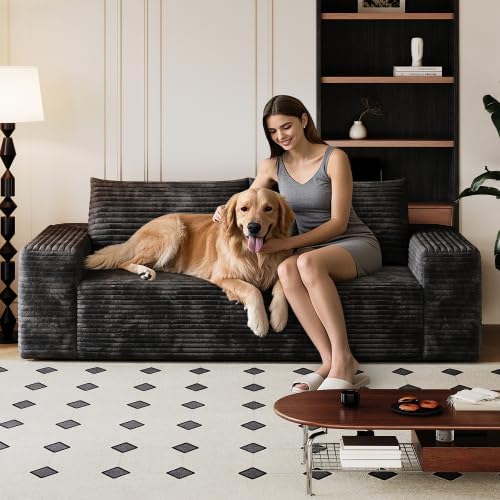 Cloud Loveseat Sofa, Modern Corduroy 2-Seater Couch with Deep Seat, No Assembly Required Memory Foam Sofa, Boneless Sofa in a Box for Bedroom, Apartment, Office,Small Space (Black,63in)