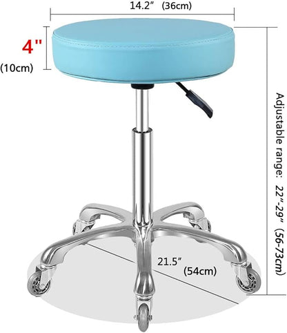 Ainilaily Rolling Stool with Wheels Heavy Duty Hydraulic for Shop Guitar Lab Tattoo Workbench Medical,Adjustable Swivel Stool Chair (Cyan)