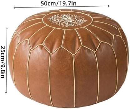 Vintage Leather Pouf Ottoman Round Meditation Cushion Floor Pouf Footrest Retro Fashion Style Floor Cushion for Living Room Solid Construction(Brown)