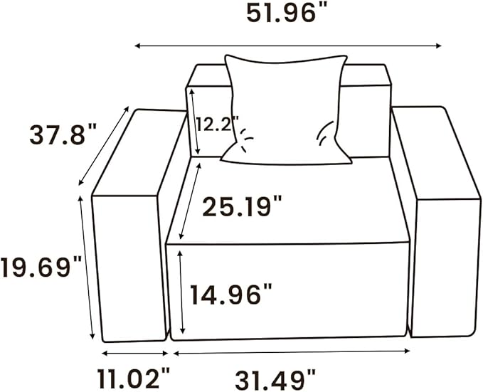 POVISON 52" Modular Sectional Sofa for Living Room Modern Large Sectional Couches Velvet Accent Chair Oversized Deep Seat Sofa Set Big Comfy Cloud Couch for House Office