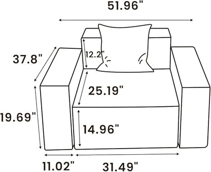 POVISON 52" Modular Sectional Sofa for Living Room Modern Large Sectional Couches Velvet Accent Chair Oversized Deep Seat Sofa Set Big Comfy Cloud Couch for House Office