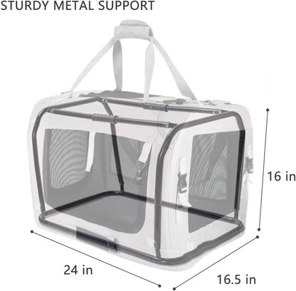 Extra Extra Large Cat Carrier Soft Sided, Portable Small Dog Carrier for 2 Cats, 24"x16.5"x16" Car Travel Folding Comfortable Design with Litter Box and Bowls, Grey+ Litter Box+ Bowl*2