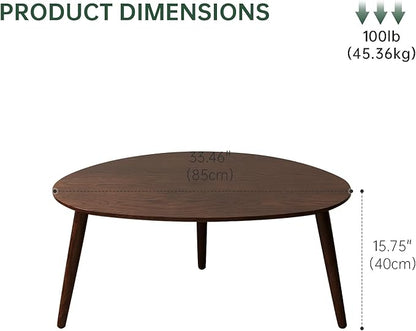 Vadisun Small Oval Coffee Table, 33.5" Mid Century Modern Coffee Table for Living Room, 100% Solid Oak Wood Side Table, Minimalist Display Center Table (Walnut Color, 33.46''Wx22.83''Dx15.74''H)