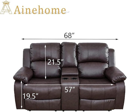 A Ainehome Living Room Furniture Set Leather Recliner Sofa Set Loveseat Chair Furniture Sofa Set for Living Room/Small Space/Rv/House/Office/Theater Seating (A-Brown Leather, Loveseat)