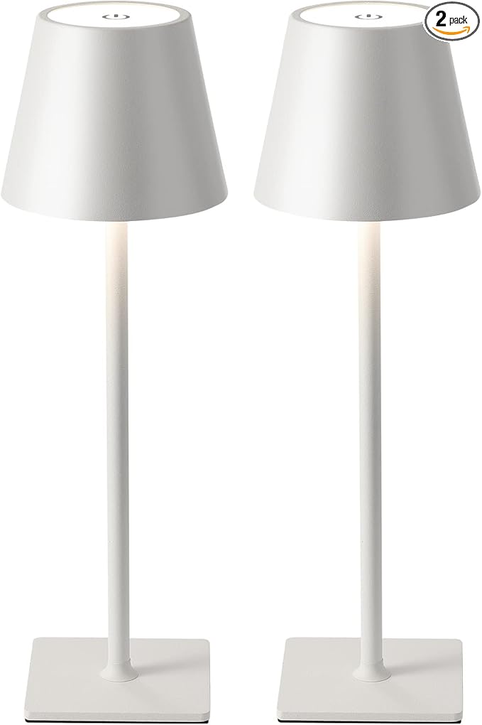 KDG 2 Pack Cordless Table Lamp, Portable LED Desk Lamp, 5000mAh Battery Operated, 3 Color Stepless Dimming Up, for Restaurant/Bedroom/Bars/Outdoor Party/Camping/Coffee Shop Night Light(White)