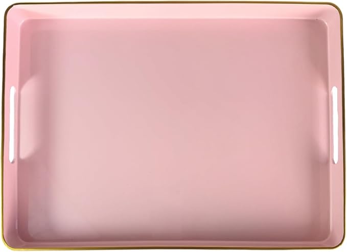 Large Pink Tray, Elegant Plastic Coffee Table Tray for Ottoman, Home Decor, Living Room.16.7"*12"*1.6"