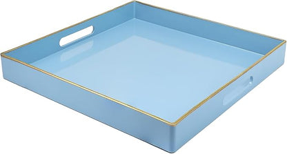 Spsyrine Light Blue Decorative Tray for Living Room, Square Modern Plastic Coffee Serving Table Tray for Ottoman Bathroom Kitchen, 13"*13".
