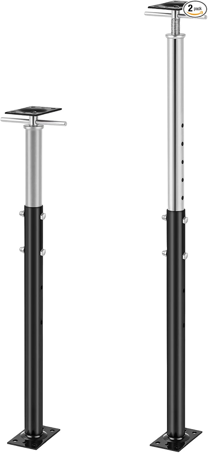 Yaocom 2 Pcs Adjustable Jack Post, 37"-61" Height Range, Basement Floor House Screw Jacks for Lifting Joist Beam Brace for Cellar Ceiling, Center Point Load Capacity 11023 Lbs, Black