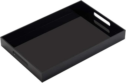 Glossy Black Sturdy Acrylic Serving Tray with Handles-12x16Inch-Serving Coffee,Appetizer,Breakfast,Butler-Kitchen Countertop Tray-Makeup Drawer Organizer-Vanity Table,Ottoman Trays-DecorativeTray