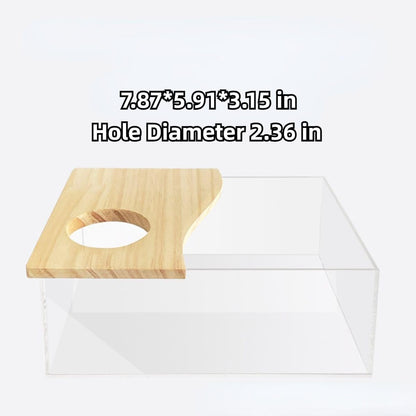 Hamster Sand Bath Box Container, Small Pet Sandbox Lid Design Take Bath Wooden Sandbox Dust Bath, Transparent Bathroom & Digging Box Acrylic Syrian Hamster Litter Box Small Animal Accessories (C)