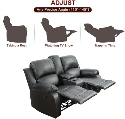 A Ainehome Living Room Furniture Set Leather Recliner Sofa Set Loveseat Chair Furniture Sofa Set for Living Room/Small Space/Rv/House/Office/Theater Seating (A-Black Leather, Loveseat)