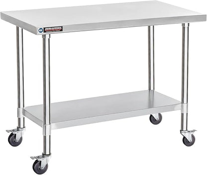 DuraSteel 24x48 NSF Stainless Steel Cart Work Table - Heavy Duty Rolling Food Prep Table Countertop Island - Metal Utility Cart on Wheels Caster, Grill Stand Storage Outdoor Kitchen Tables Bar Top