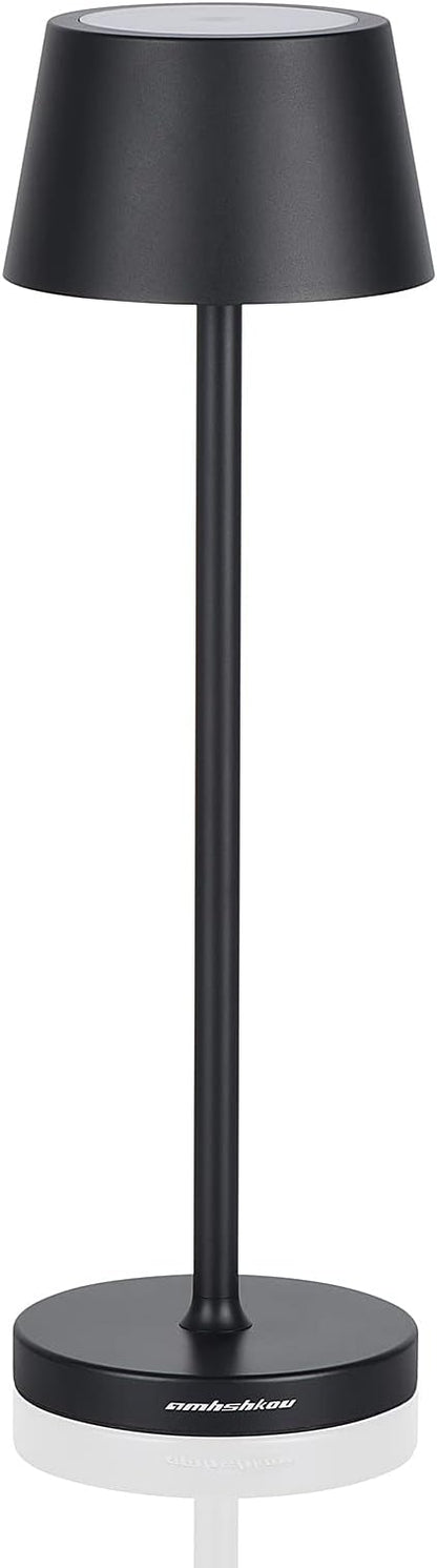 Rechargeable LED Desk Lamp Cordless,with IP54 Waterproof Function and Touch Dimming Table Lamps,Suitable for Indoor and Patio Lighting Black