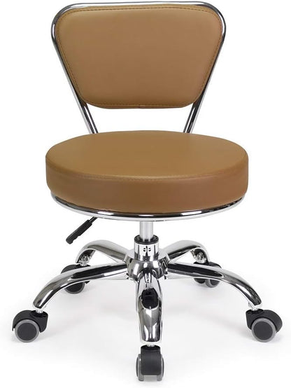 MAYAKOBA Dayton Rolling Bathroom Seat (Cappuccino) Pneumatic, Short Stool with Adjustable Height 13"-15", Perfect for Bathroom Tub Height, Paded Shower Bench with Back-Support