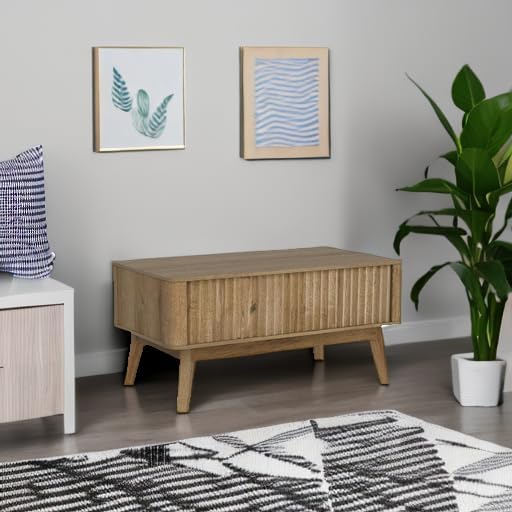 mopio Brooklyn Coffee Table, Lift Top Coffee Tables for Living Room, Mid Century, Modern Farmhouse Center Table with Lifting Top & Hidden Storage, Fluted Panel, Rising Pull Up (Oak Fluted)