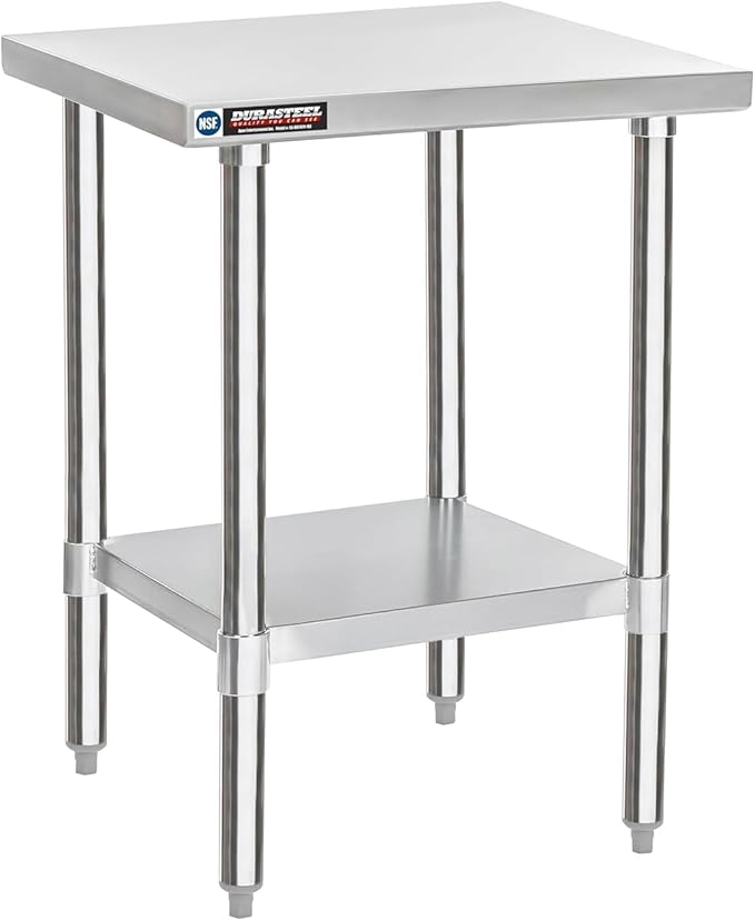 DuraSteel 24x24 Stainless Steel Work Table - NSF Commercial Prep Metal Table - Outdoor Pizza Oven Stand w/Under Shelf - Kitchen Island Laundry Utility Garage Microwave Stand Large Rolling Storage Cart
