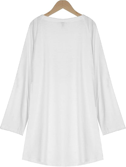 Womens Tunic Shirt Cute Cat Print Long Sleeve Round Neck Women T Shirts Cotton Casual Plus Size Vacation Tunics Tops