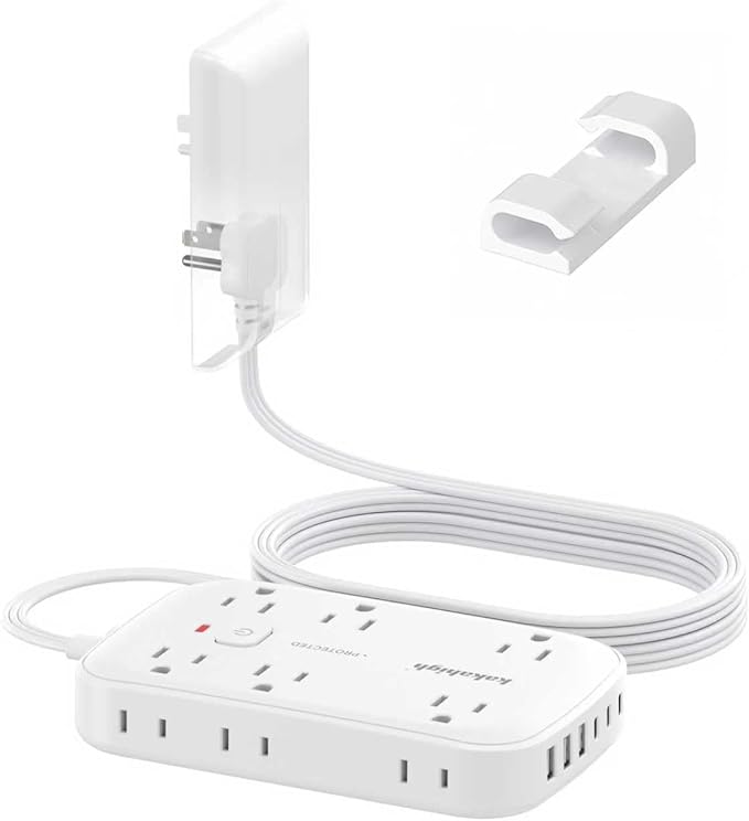 10FT Extension Cord with Outlet Cover & Multi USB, Ultra Thin Outlet Concealer