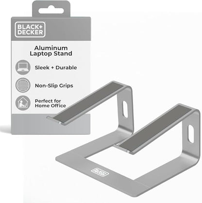 BLACK+DECKER Laptop Stand for Computer Desk, Ergonomic Laptop Stand for Desk, Lap top Riser Compatible with MacBook Notebook, Lap top Holder, Durable Aluminum Computer Riser Accessories, Silver