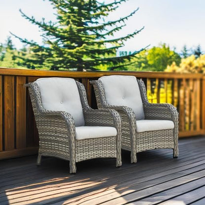 Rilyson Patio Chairs Outdoor Wicker Chair - Rattan Dining Chairs Porch Chairs Outside Club Chairs with High Back and Deep Seating(Mixed Grey/Grey)
