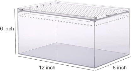NANEEZOO Magnetic Large Enclosure 2.5 Gallon 12 x 8 x 6 Inch Reptile Breeding Box Terrarium Cage for Insect Tarantulas Amphibians Caterpillars Snail Clear Reptile Feeding Box
