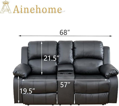 A Ainehome Living Room Furniture Set Leather Recliner Sofa Set Loveseat Chair Furniture Sofa Set for Living Room/Small Space/Rv/House/Office/Theater Seating (A-Black Leather, Loveseat)