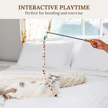 Cat Toys Set Cat Toy Wand Fishing Pole Retractable Teaser & Fuzzy Worm Interactive Kitten Toys Wand Attachments