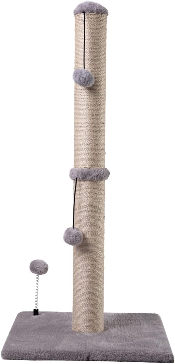 MECOOL 34“ Tall Cat Scratching Post Premium Basics Kitten Scratcher Sisal Scratch Posts Trees with Hanging Ball for Indoor Cats, Gray