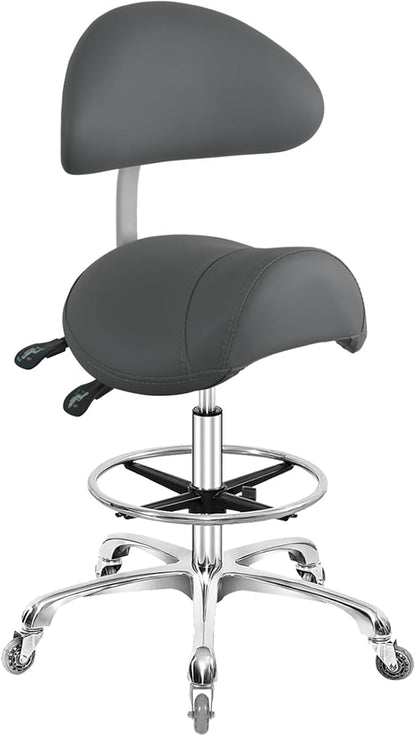 Nazalus Saddle Stool Chair with Back Support Footrest, Heavy-Duty(350LBS), Hydraulic Rolling Swivel Adjustable Stool Chair for Salon Spa Beauty Massage Dental Clinic Home Office Use(Grey)