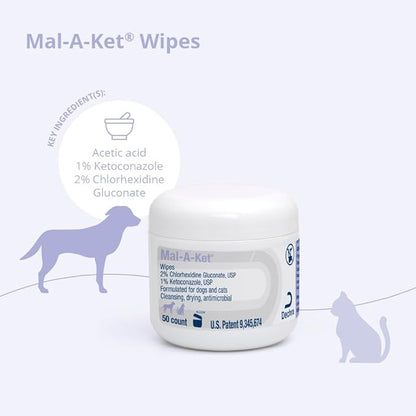 Mal-A-Ket Wipes for Dogs and Cats, 2.25" Round, 50 Count jar