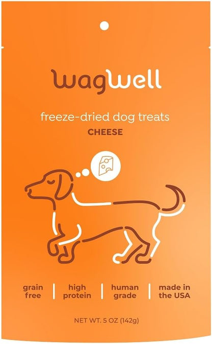 WagWell Freeze Dried Cheese Dog Treats - Grain-Free, High-Protein Pasteurized Dog Treats Made in The USA - Human-Grade, Minimally Processed & Preservatives Free