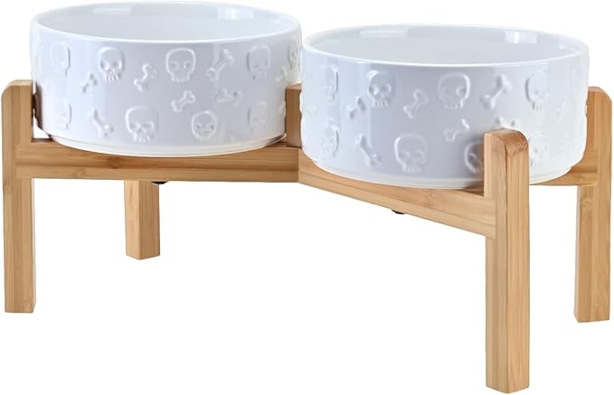 SPUNKYJUNKY Elevated Dog Bowls Ceramic, 7.3'' Dogs Food Water Bowls Raised - 42