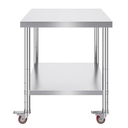 Vevor 30x36x34 Inch Stainless Steel Work Table 3-Stage Adjustable Shelf with 4 Wheels Heavy Duty Commercial Food Prep Worktable with Brake for Kitchen Prep Work : Everything Else