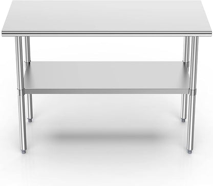 Atronor Stainless Steel Table for Prep & Work, 30x60 Inches, NSF Metal Commercial Heavy Duty Table with Adjustable Under Shelf and Foot for Restaurant, Home and Hotel