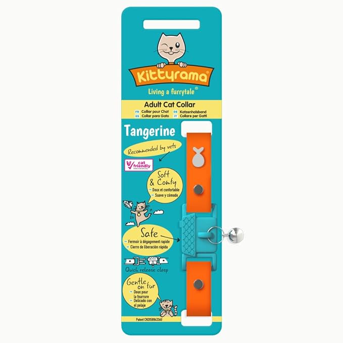 Kittyrama Tangerine Cat Collar with Bell. Cat Friendly Award Winner. Approved by Vets and Cat Experts. Breakaway Cat Collars Quick Release. Kitten Collar. Won't Rub Fur. Lightweight, Soft & Comfy