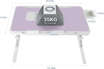 iXTRA Laptop Lap Desk Include Cooling Fan,Adjustable Lap Desk with Light Fan,Folding Laptop Desk for Bed with USB,Bed Desk with Storage Drawer 56x32cm,Purple