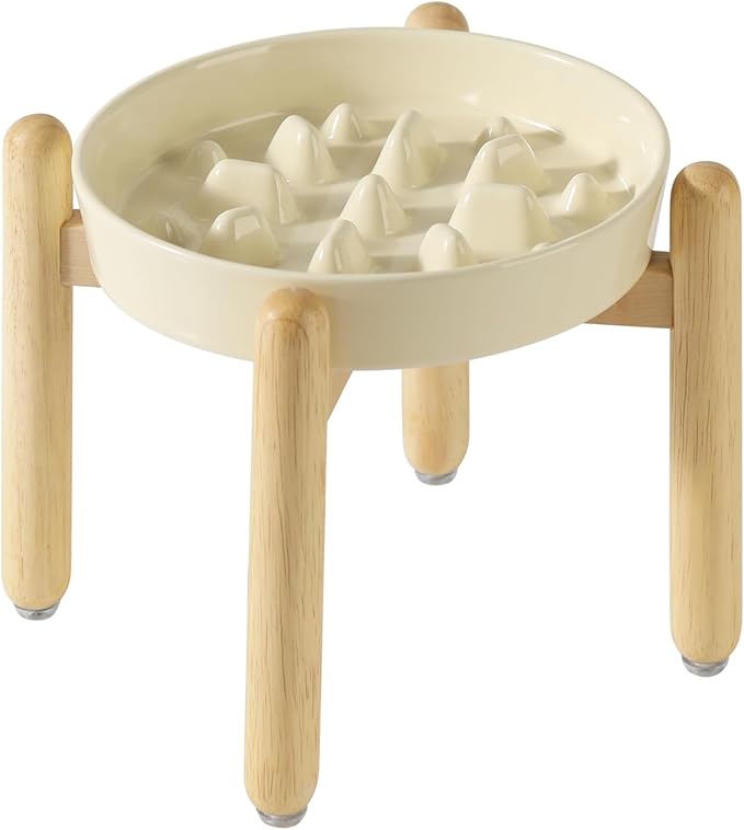 Ceramic 1.6 Cup Dog Raised Slow Feeder Set, Elevated Bowl