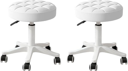 JPBSTO Small Rolling Stool with Wheels, PU Leather Height Adjustable Vanity Work Task Stool, 360 Swivel, Padded Seat Cushion, for Salon, Home, Office