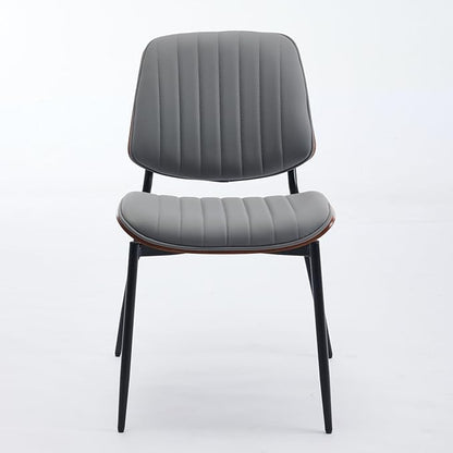 YaFiti Dining Chairs Set of 8, Mid Century Modern Accent Dining Room and Kitchen Chairs, Upholstered PU Leather Vertical Stripe Chairs for Vanity with Walnut Bentwood and Metal Legs, Gray