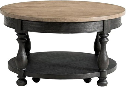 Pemberly Row Wood Coffee Table in Antique Oak and Matte Black