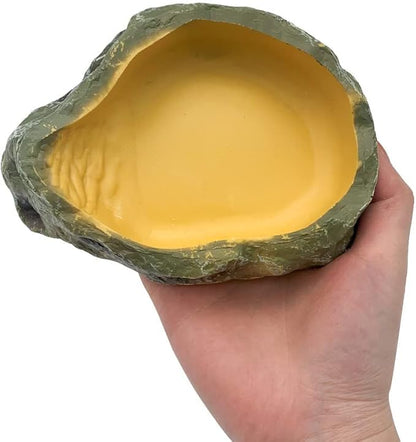 Reptile Water Dish,Resin Reptile Rock Food Feeder Bowl, Water and Food Bowl,Terrarium Decor for Leopard Gecko, Lizard,Spider,Turtle,Scorpion, Chameleon,Hermit Crabs (S, Yellow)