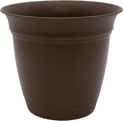 The HC Companies Eclipse Round Planter with Saucer - Outdoor & Indoor Plant Pot with Drainage Holes - Lightweight, UV-Resistant Plastic Pots for Plants, Flowers & Herbs (6" Chocolate, Pack of 1)
