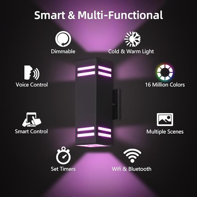 KIZON Modern Smart Porch Lights RGBCW, Dusk to Dawn Outdoor Lights Color